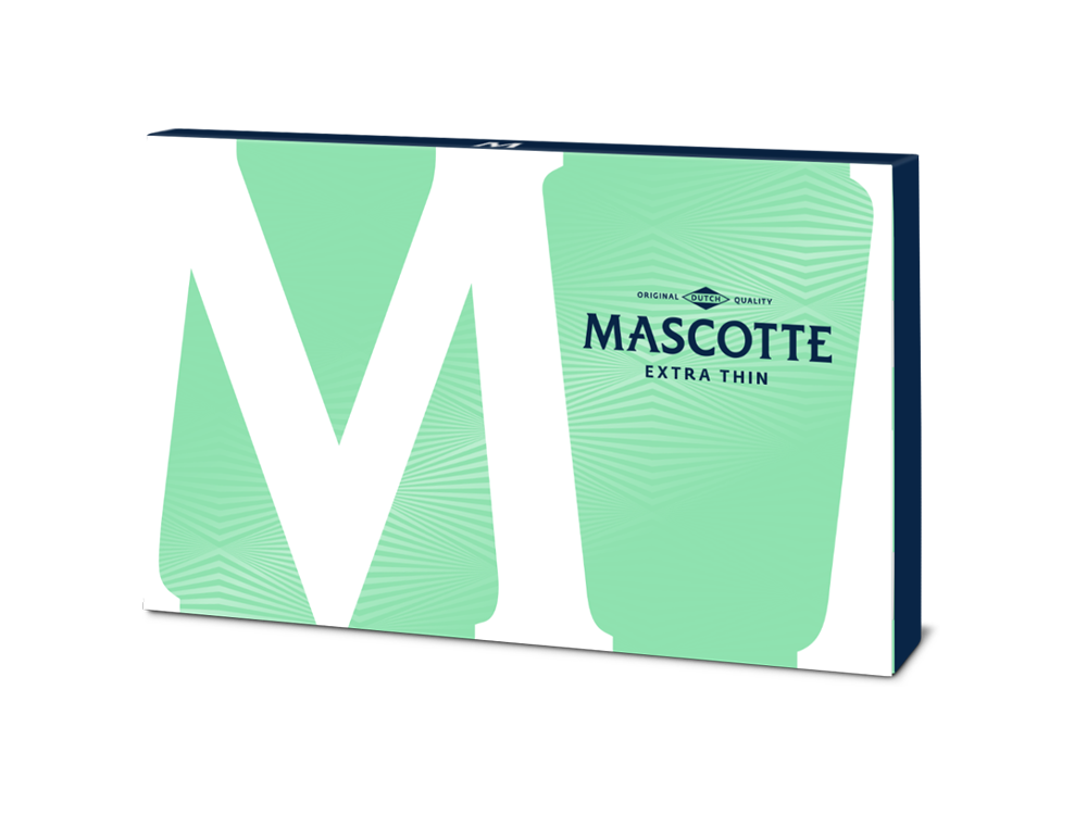 Pack of Mascotte Extra Thin cigarettes with green and white design